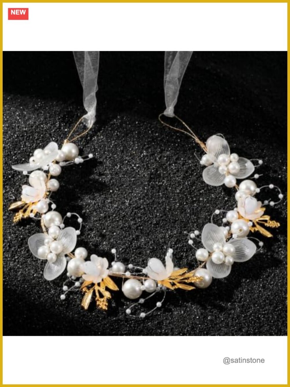 Pearl Flower Girl Headband Adjustable Ribbon Tie Wedding